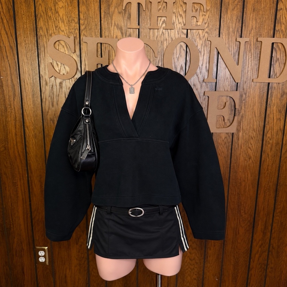 Black Oversized V-Neck Sweatshirt Banana Republic Women M Y2K Sporty Clean Girl
